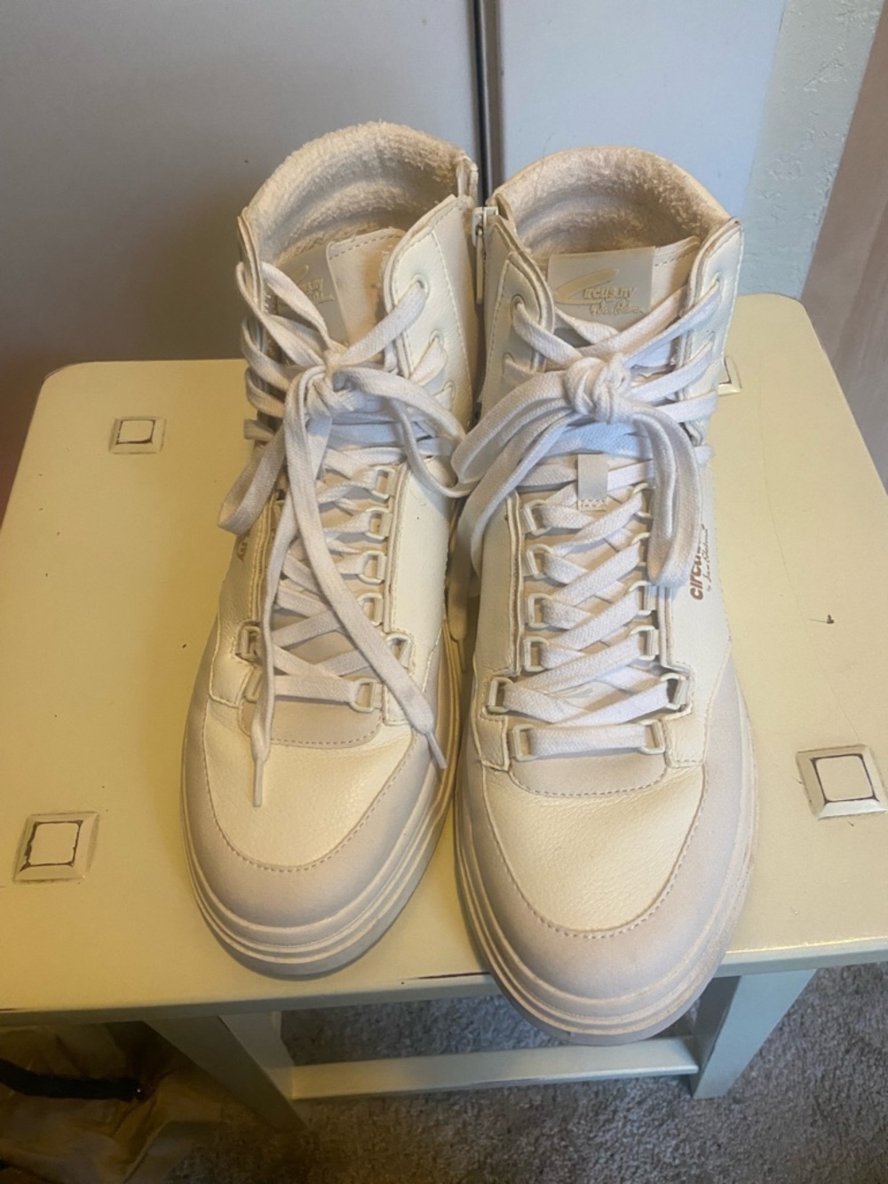 Sam Edelman Off-White High-Top Lace-Up Sneakers